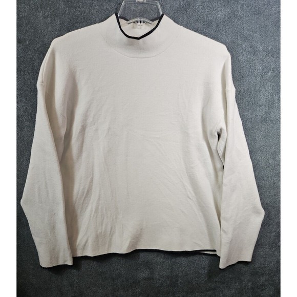 Anthropologie Sweaters - ANTHROPOLOGIE Women's Med IVANNA LIZZIE MOCK NECK BLack TRIM WHITE SWEATER